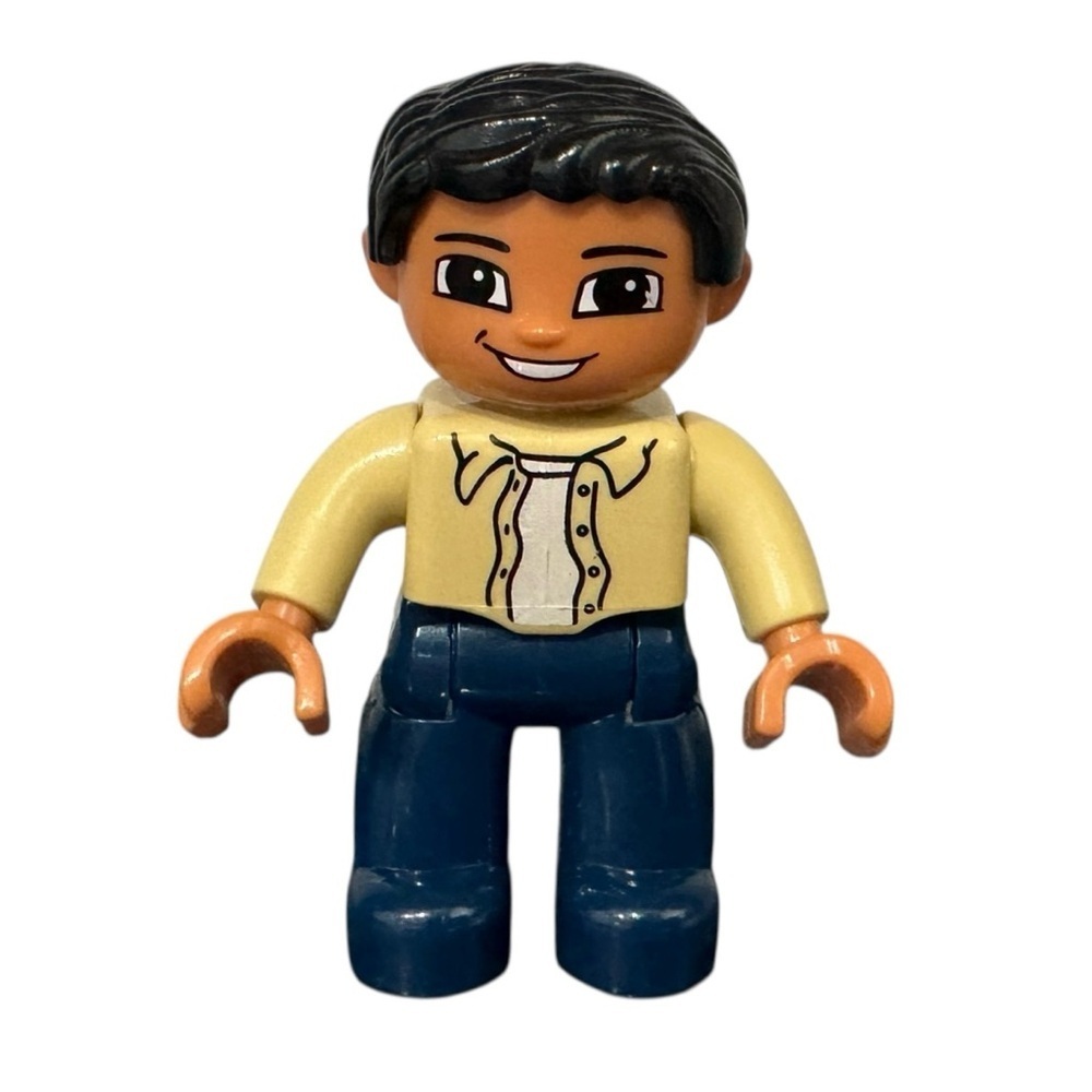 Lego Duplo 2.5” Man with Navy Pants, Black Hair & Beige Shirt with Tie